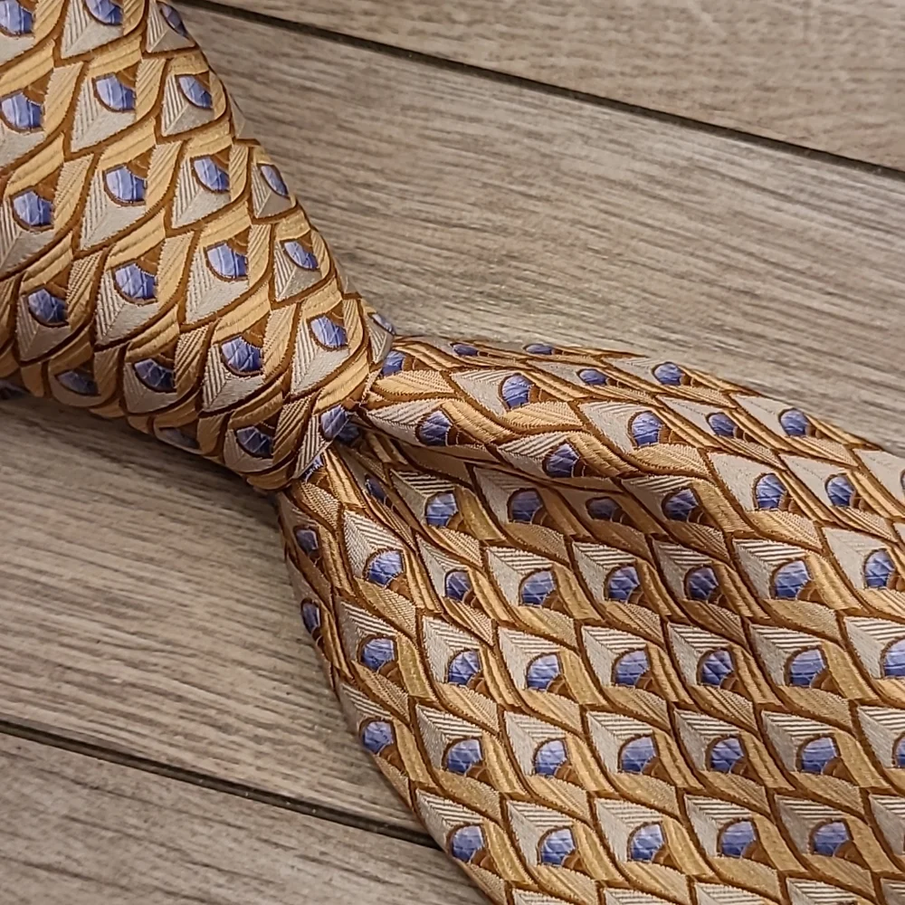 ROBERT TALBOTT Best of Class Metallic Gold Blue Abstract Mens Silk Tie